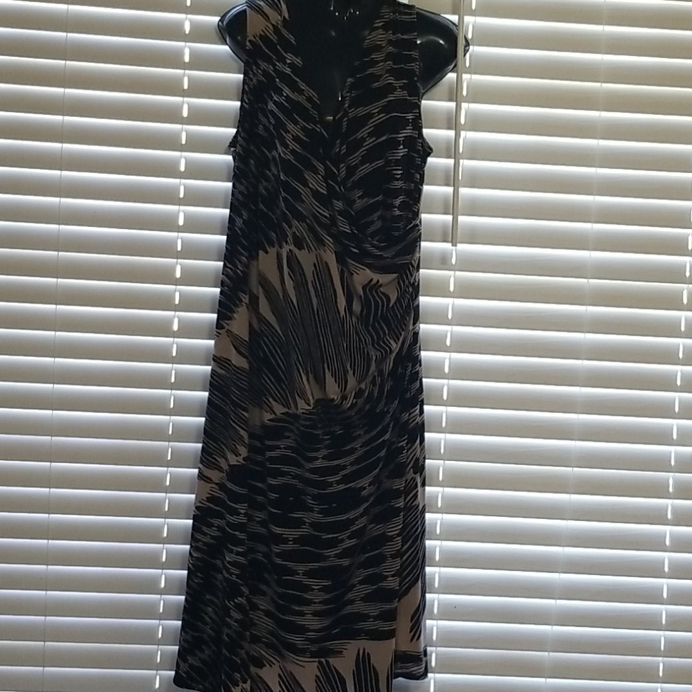 Black and Tan Mock-Wrap Dress